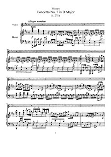 Concerto for Violin and Orchestra No.7 in D Major, K.271a: Arrangement for violin and piano – score, part by Wolfgang Amadeus Mozart