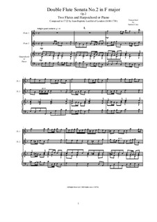 Double Flute Sonata No.2 in F major for Two Flutes and Harpsichord (or Piano), Op.2: Double Flute Sonata No.2 in F major for Two Flutes and Harpsichord (or Piano) by Jean Baptiste Loeillet of London