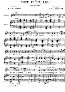 Nuit d'étoiles (Starry Night), L.4: piano- vocais Partitura (Texto em Frances) by Claude Debussy