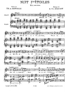 Nuit d'étoiles (Starry Night), L.4: piano- vocais Partitura (Texto em Frances) by Claude Debussy