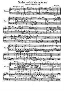 Six Easy Variations on Swiss Song for Piano, WoO 64: For a single performer by Ludwig van Beethoven