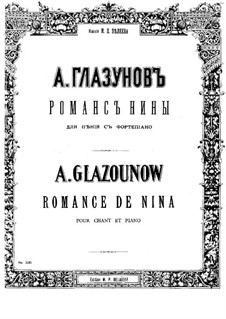 Music to Drama 'Masquerada'. Romance of Nina, Op.102: Music to Drama 'Masquerada'. Romance of Nina by Alexander Glazunov