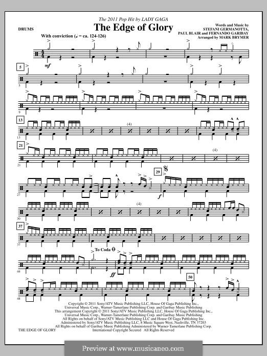 The Edge of Glory (Lady Gaga): Drums part by Fernando Garibay, Paul Blair, Stefani Germanotta