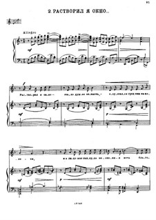 Six Romances, TH 107 Op.63: No.2 I Opened the Window by Pyotr Tchaikovsky