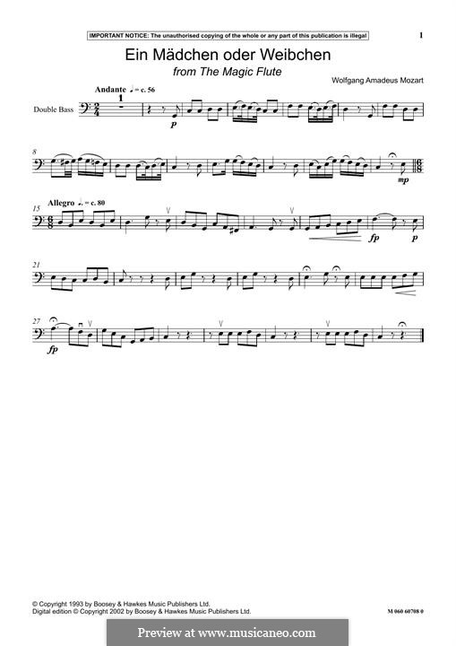 A Girl or a Woman: Para contrabaixo by Wolfgang Amadeus Mozart