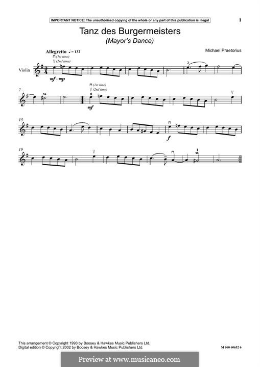 Tanz Des Burgermeisters (Mayor's Dance): para violino by Michael Praetorius