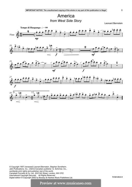 America (from West Side Story): para flauta by Leonard Bernstein