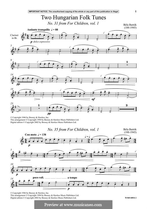 Book II: No.33, 37 for clarinet by Béla Bartók