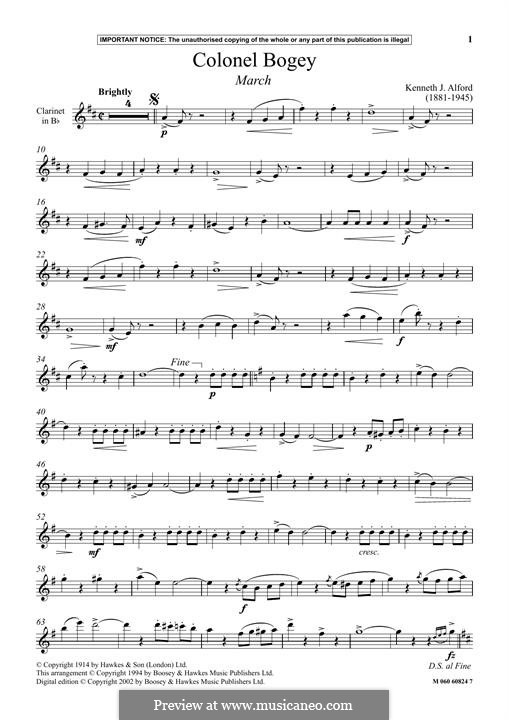 Colonel Bogey March: para clarinete by Kenneth J. Alford