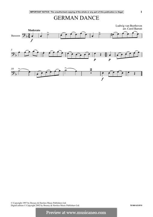 Twelve German Dances, WoO 8: Dance No.1, for bassoon by Ludwig van Beethoven