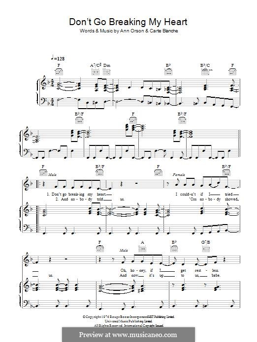 Don't Go Breaking My Heart (Elton John): Para vocais e piano (ou Guitarra) by Ann Orson, Carte Blanche