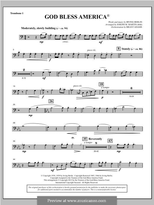 Choir Instrumental Pak version (arr. Joseph Martin): Trombone 1 part by Irving Berlin