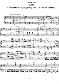 Sonata for Piano in D Flat Major (Unfinished), D.567: para um único musico (Editado por H. Bulow) by Franz Schubert