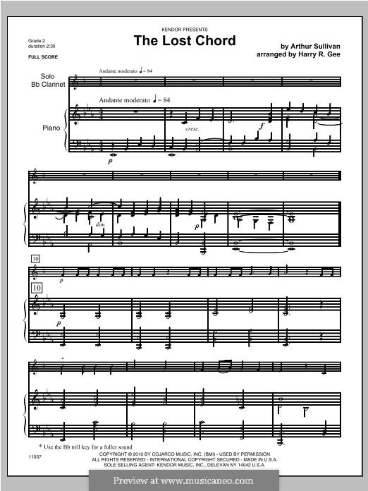 The Lost Chord: For clarinet and piano – piano part by Arthur Seymour Sullivan