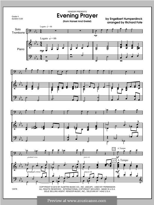 Evening Prayer: For trombone and piano – piano part by Engelbert Humperdinck