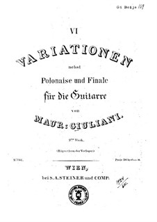 Six Variations for Guitar, Op.9: For a single performer by Mauro Giuliani