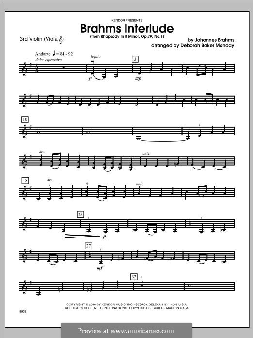 Two Rhapsodies, Op.79: Rhapsody No.1. Interlude – violin 3 part by Johannes Brahms