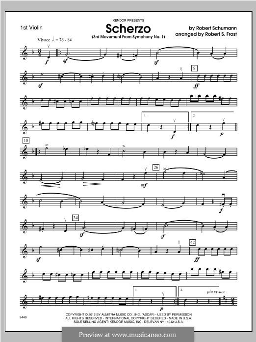 Symphony No.1 in B Flat Major 'Spring', Op.38: Movement III, for strings - Violin 1 part by Robert Schumann