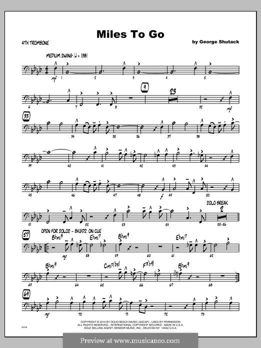 Miles To Go: Trombone 4 part by George Shutack