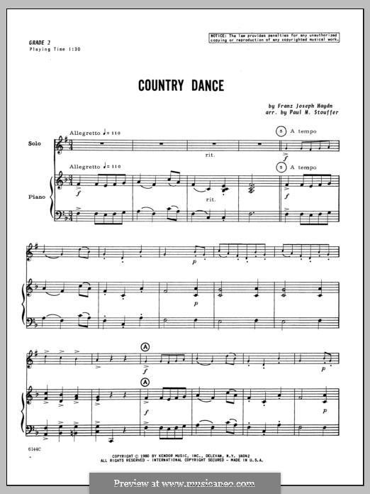 Country Dance: For trumpet and piano – piano part by Joseph Haydn