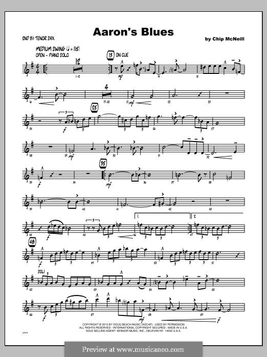 Aaron's Blues: Tenor Sax 2 part by Chip McNeill