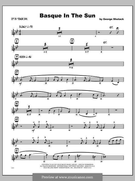 Basque in the Sun: Tenor Sax 1 part by George Shutack