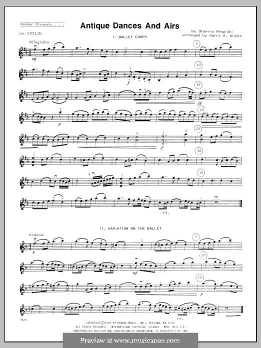 Antique Dances and Airs: 1st Violin part by Ottorino Respighi