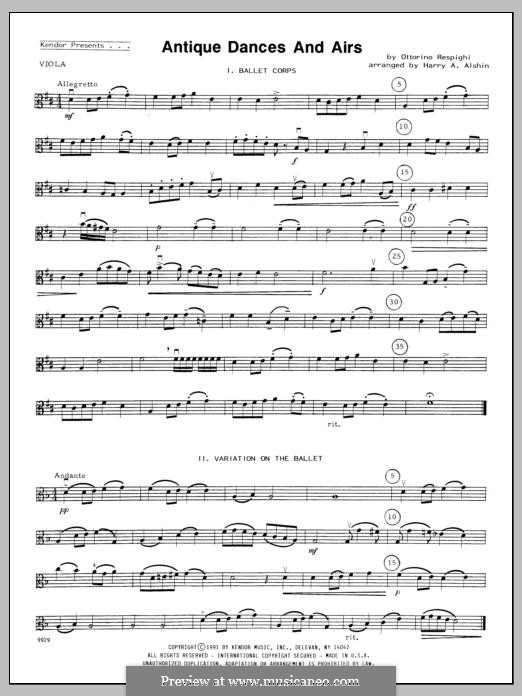 Antique Dances and Airs: parte viola by Ottorino Respighi