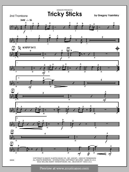 Tricky Sticks: Trombone 2 part by Gregory Yasinitsky