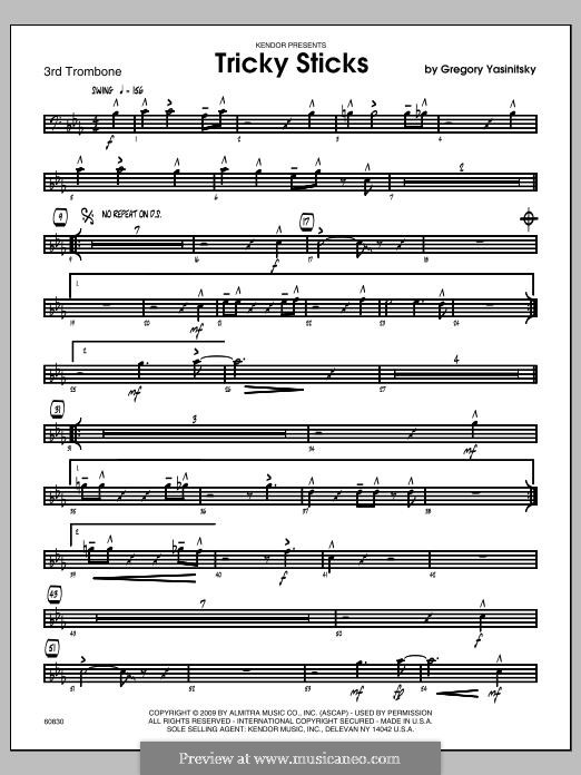 Tricky Sticks: Trombone 3 part by Gregory Yasinitsky