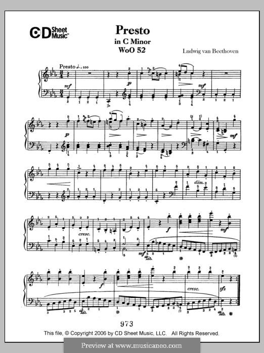 Presto in C Minor, WoO 52: Para Piano by Ludwig van Beethoven