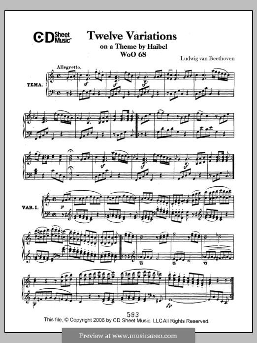 Twelve Variations on 'Menuet a la Vigano' from 'Le nozze disturbate' by J. Haibel, WoO 68: Para Piano by Ludwig van Beethoven