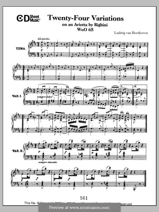 Twenty-Four Variations on Arietta 'Venni Amore' by Righini, WoO 65: Para Piano by Ludwig van Beethoven