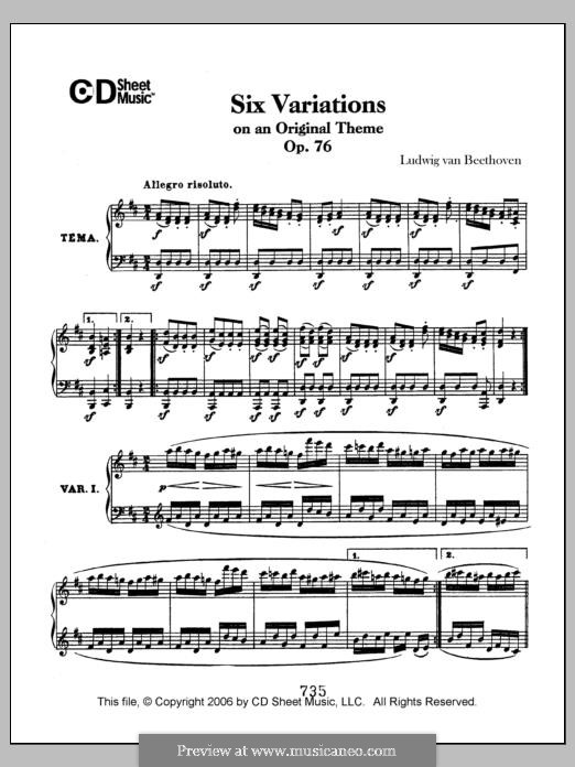 Six Variations, Op.76: Para Piano by Ludwig van Beethoven