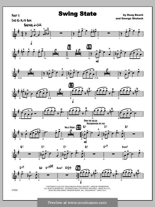 Swing State: 2nd Eb Alto Saxophone part by Doug Beach, George Shutack