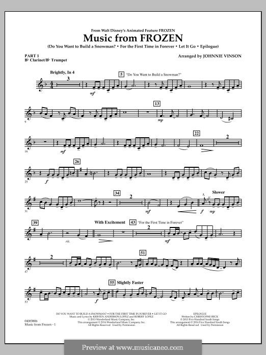 Music from Frozen (Concert Band version): Pt.1 - Bb Clarinet/Bb Trumpet by Robert Lopez, Kristen Anderson-Lopez