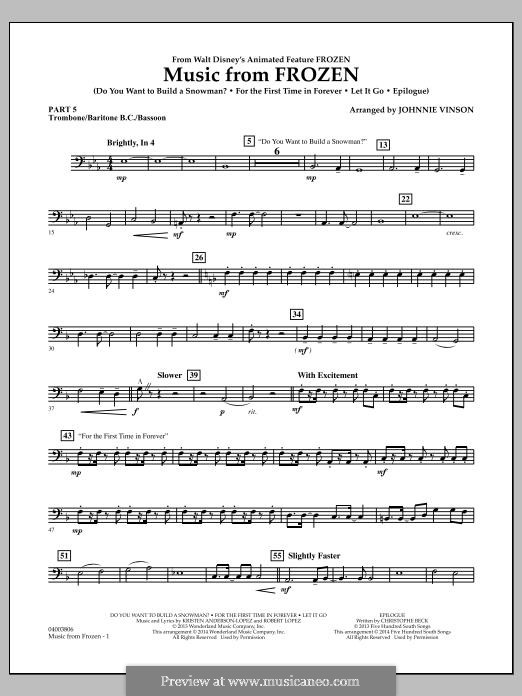 Music from Frozen (Concert Band version): Pt.5 - Trombone/Bar. B.C./Bsn. by Robert Lopez, Kristen Anderson-Lopez