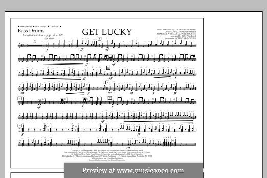 Get Lucky (arr. Tom Wallace): Bass Drums part by Nile Rodgers, Pharrell Williams, Thomas Bangalter, Guy-Manuel de Homem-Christo