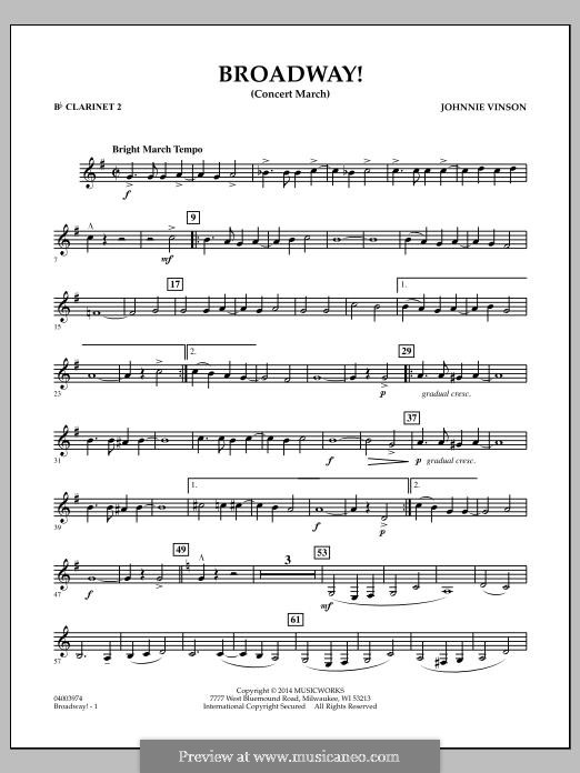 Broadway!: Bb Clarinet 2 part by Johnnie Vinson