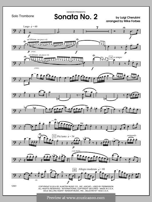 Sonata No.2: For trombone and piano – Solo Trombone part by Luigi Cherubini