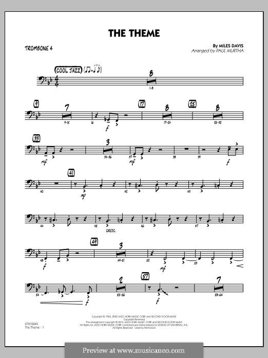 The Theme: Trombone 4 part by Miles Davis