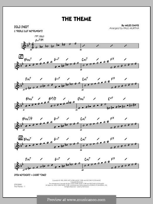 The Theme: C Solo Sheet part by Miles Davis