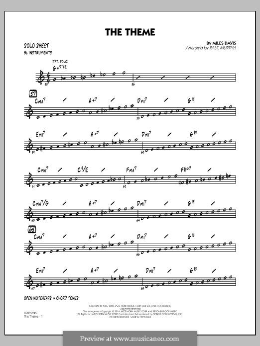 The Theme: Bb Solo Sheet part by Miles Davis