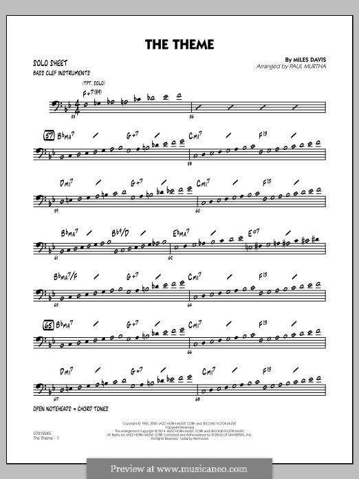 The Theme: Bass Clef Solo Sheet part by Miles Davis