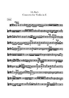 Concerto for Violin, Strings and Basso Continuo No.2 in E Major, BWV 1042: parte viola by Johann Sebastian Bach