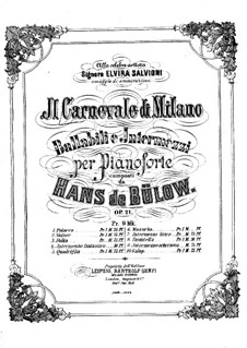 Il Carnevale di Milano, Op.21: Para Piano by Hans Bülow