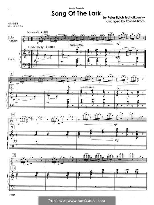 No.3 March (Song of the Lark): For flute and piano – piano part by Pyotr Tchaikovsky