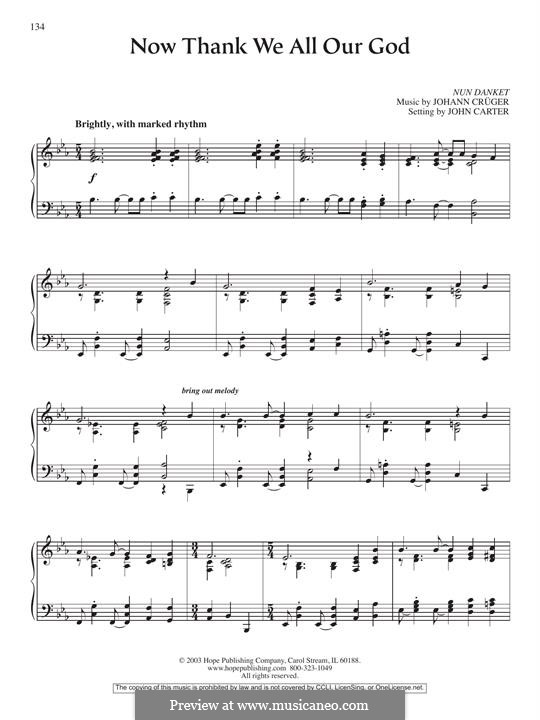 Now Thank We All Our God: Para Piano by Johann Crüger