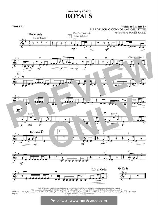 Royals (Orchestra version): Violin 2 part by Ella Yelich-O'Connor, Joel Little