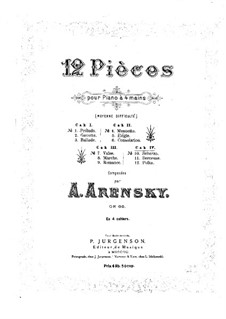 Twelve Pieces for Piano Four Hands, Op.66: Pieces No.10-12 by Anton Arensky